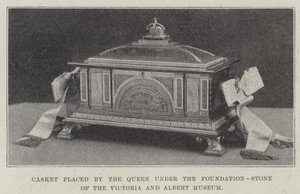 Kisten placeret af dronningen under grundstenen til Victoria and Albert Museum (gravering) af English School