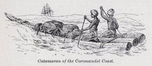 Katamaran på Coromandelkysten (litho) af English School