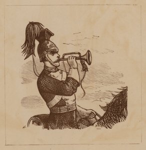 Kavalerisoldat blæser i en bugle (litho) af English School