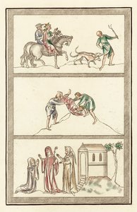 Cenelm, konge af Mercia, jagt, mord på konge, abbedisse, nonne og ankerit (farvet gravering) af English School