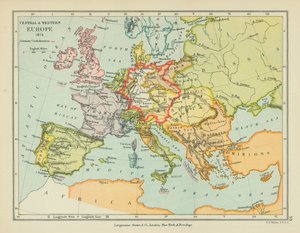 Central- og Vesteuropa (farvelitografi) af English School