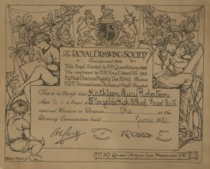 Certifikat givet af Royal Drawing Society af English School