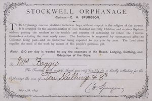 Takbevis for en donation til Stockwell Orphanage, London, 1874 af English School
