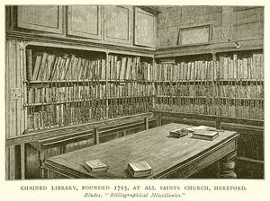 Chained Library, grundlagt 1715, ved All Saints Church, Hereford af English School