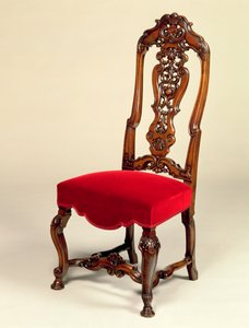 Stol tilskrevet Thomas og Richard Roberts, ca. 1710 (udskåret valnød og polstring) af English School