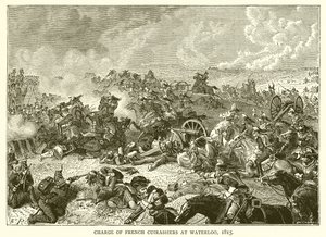 Anklagen for franske kuirassier i Waterloo, 1815 af English School