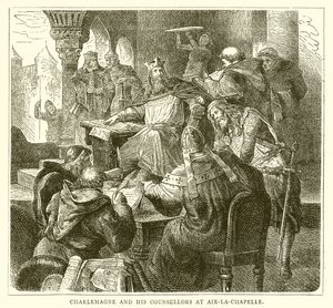 Karl den Store og hans rådgivere i Aix-la-Chapelle af English School