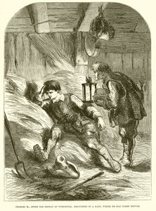 Charles II., efter nederlaget ved Worcester, opdaget i en lade, hvor han havde søgt tilflugt