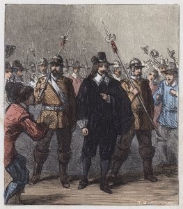 Charles I, ført til fængsel (farvet indgravering) af English School