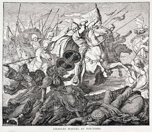 Charles Martel (ca. 688-741) ved Poictiers, fra The History of France, af Emile de Bonnechose, udgivet af Ward, Lock and Co, London af English School