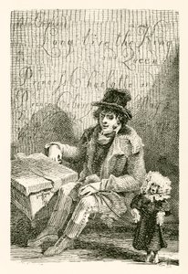 Charles Wood, en blind mand, med et orgel og en dansende hund af English School