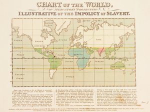 Chart of the World, på Mercators projektion, Illustrativ for slaveriets impolitik af English School