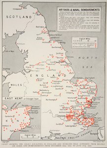 Diagram, der viser de nøjagtige lokaliteter i England og Skotland, der led under fjendtlige luftangreb og bombardementer fra 16. december 1914 til 17. juni 1918, 1918-19 af English School