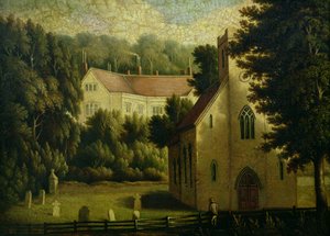 Chawton House og kirke, 1809 af English School