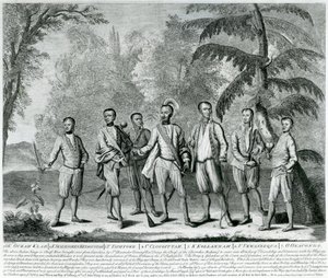 Cherokee Chiefs fra Carolina, ca. 1730 (gravering) af English School