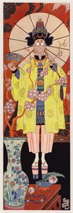 Chevalier de Villeclos i kinesisk kostume (farve litho) af English School