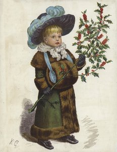 Barn, der holder en stor kristtorngren af English School