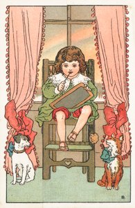 Barn i høj stol, julekort af English School