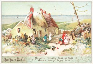 Kinder laufen Hand in Hand, Neujahrskarte von English School