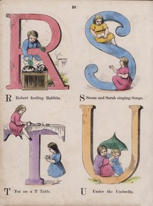 Børnealfabet (farvet gravering) af English School