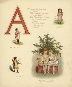 Børns navne: Annie, Arthur, Alfred, Alice, Amy (farve litho) af English School