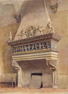 Skorstensstykke delle Agneli, Ducal Palace, Urbino, Italien (farve litho) af English School