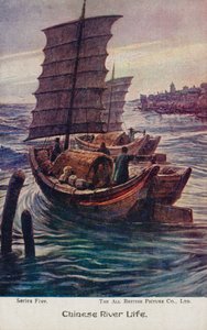 Kinesisk flodliv (farve litho) af English School