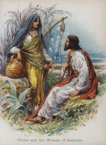 Kristus og kvinden i Samaria (chromolitho) af English School