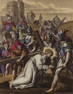 Kristus besvimer under korset (farve litho) af English School