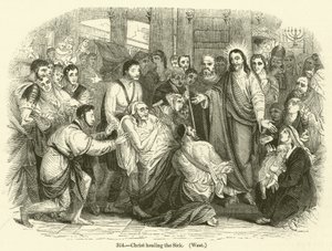 Kristus helbreder de syge, vest (gravering) af English School