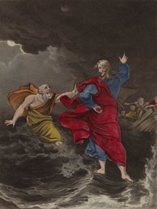 Kristus går på vandet (farve litho) af English School