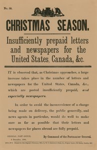 Juleportomeddelelse efter kommando af generalpostmesteren, 9. december 1890