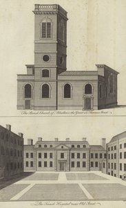 Church of Allhallows the Great, Thames Street og det franske hospital nær Old Street, London