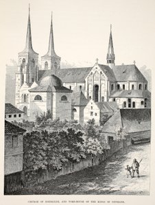 Roeskilde Kirke og Danmarks Kongers Gravhus, fra A Memorial of the Marriage of Edward VII and Alexandra of Denmark, pub. 1864 (trægravering) af English School