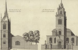 Church of St Dunstan i øst og Church of St James Garlickhythe, London af English School