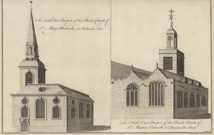 Church of St Mary Abchurch, Abchurch Lane og Church of St Martin Outwich i Threadneedle Street, London af English School