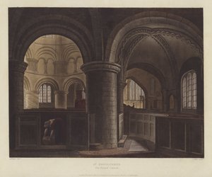 Den Hellige Gravs Kirke (Rundkirken), Cambridge (farvet gravering) af English School