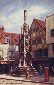 City Cross, Winchester (farvelitografi) af English School