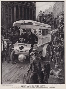 City of London Police elektrisk ambulance (litho) af English School