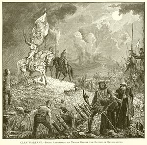 Klankrigsførelse.--Bruce henvender sig til sine tropper før slaget ved Bannockburn af English School