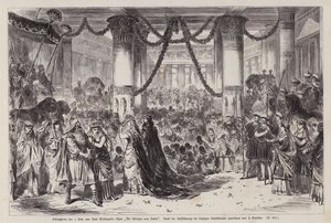 Afslutningsscene af 1. akt af Karl Goldmarks opera Die Konigin von Saba (Dronningen af Saba), opført på Leipziger Stadttheater, Tyskland (gravering) af English School