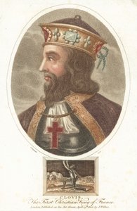 Clovis I, første kristne konge af frankerne (farvet gravering) af English School