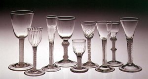 Samling af glas med uigennemsigtige snoede stilke, 1760-75 (glas) af English School