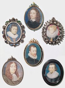 Samling af miniaturer, LtoR, øverste række: Frederik V (1596-1632) Kurfyrst Pfalz, konge af Bøhmen af English School