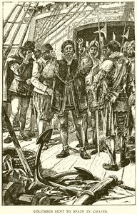 Columbus sendt til Spanien i lænker af English School