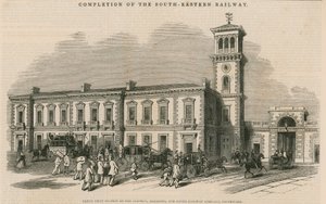 Færdiggørelse af South-Eastern Railway: Great fælles station for Croydon, Brighton og Dover Railway Company, Southwark, London af English School