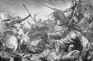 Conflict with the Saracens, fra The History of France, af Emile de Bonnechose, udgivet af Ward, Lock and Co, London af English School