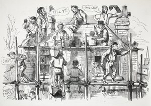 Bygningsarbejdere, illustration fra Punch af English School