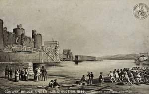 Conway Bridge under opførelse, 1848 af English School