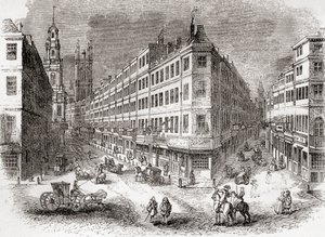 Cornhill, The Exchange og Lombard Street, London, England i midten af det 19. århundrede, fra Old England: A Pictorial Museum, pub. 1847 af English School